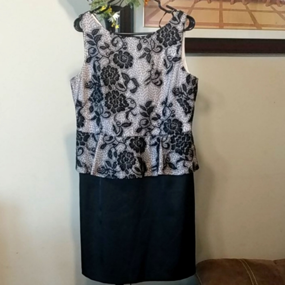 S.L. Fashions Black Lace Peplum Dress
